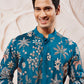 Turquoise Silk Blend Wedding Men's Kurta