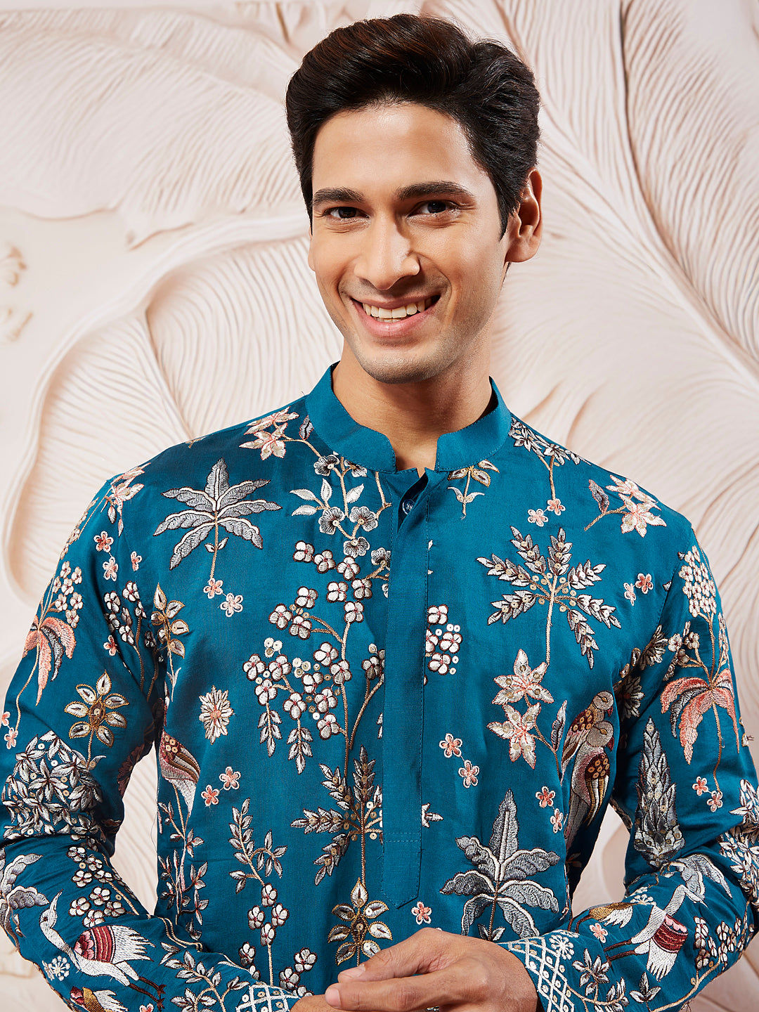 Turquoise Silk Blend Wedding Men's Kurta