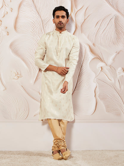 Cream Silk Blend Wedding Men's Kurta