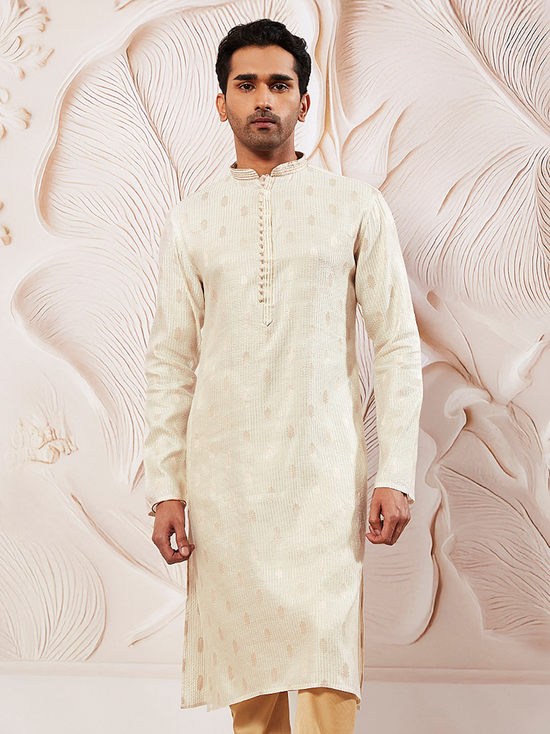 Cream Silk Blend Wedding Men's Kurta
