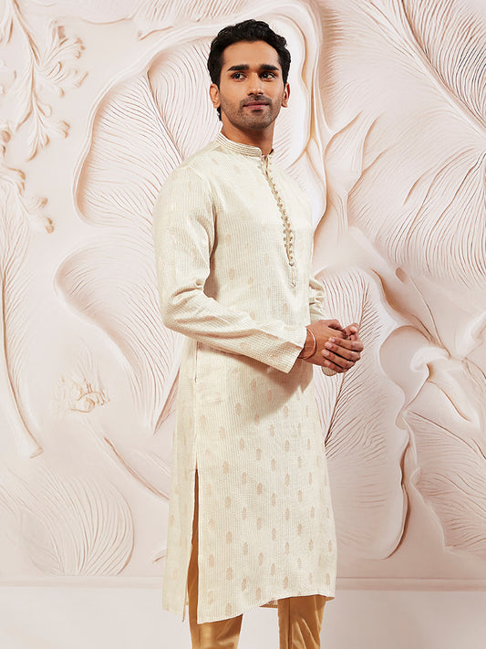 Cream Silk Blend Wedding Men's Kurta