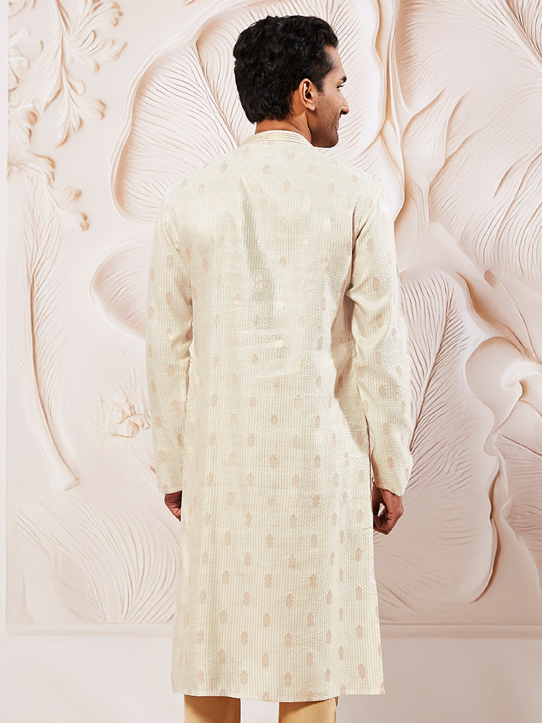 Cream Silk Blend Wedding Men's Kurta