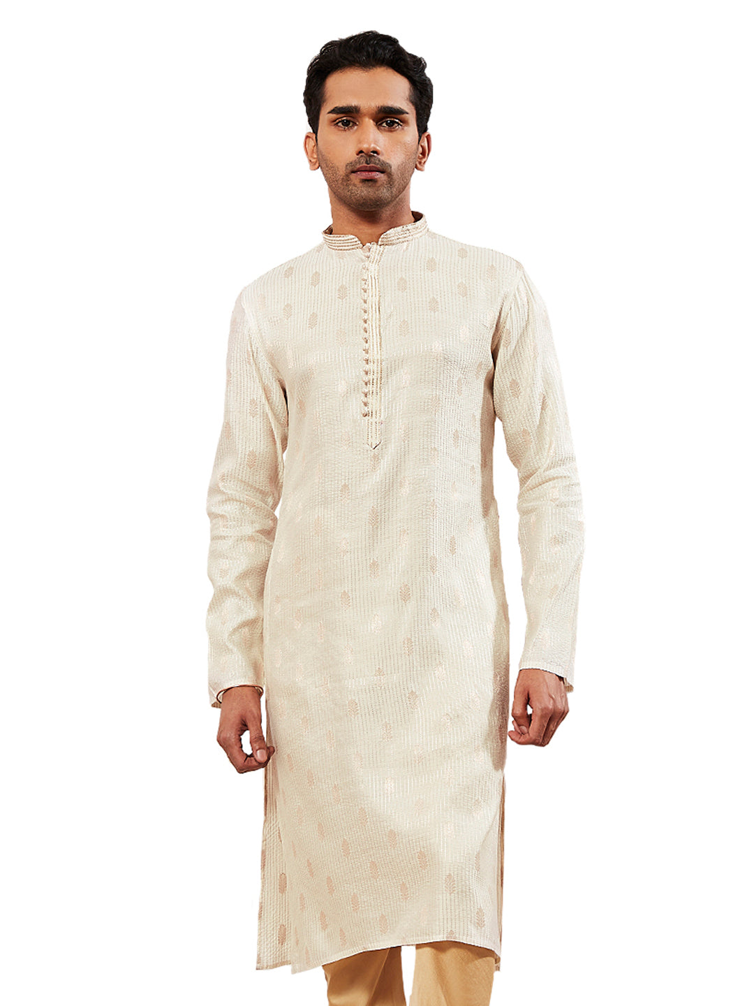 Cream Silk Blend Wedding Men's Kurta