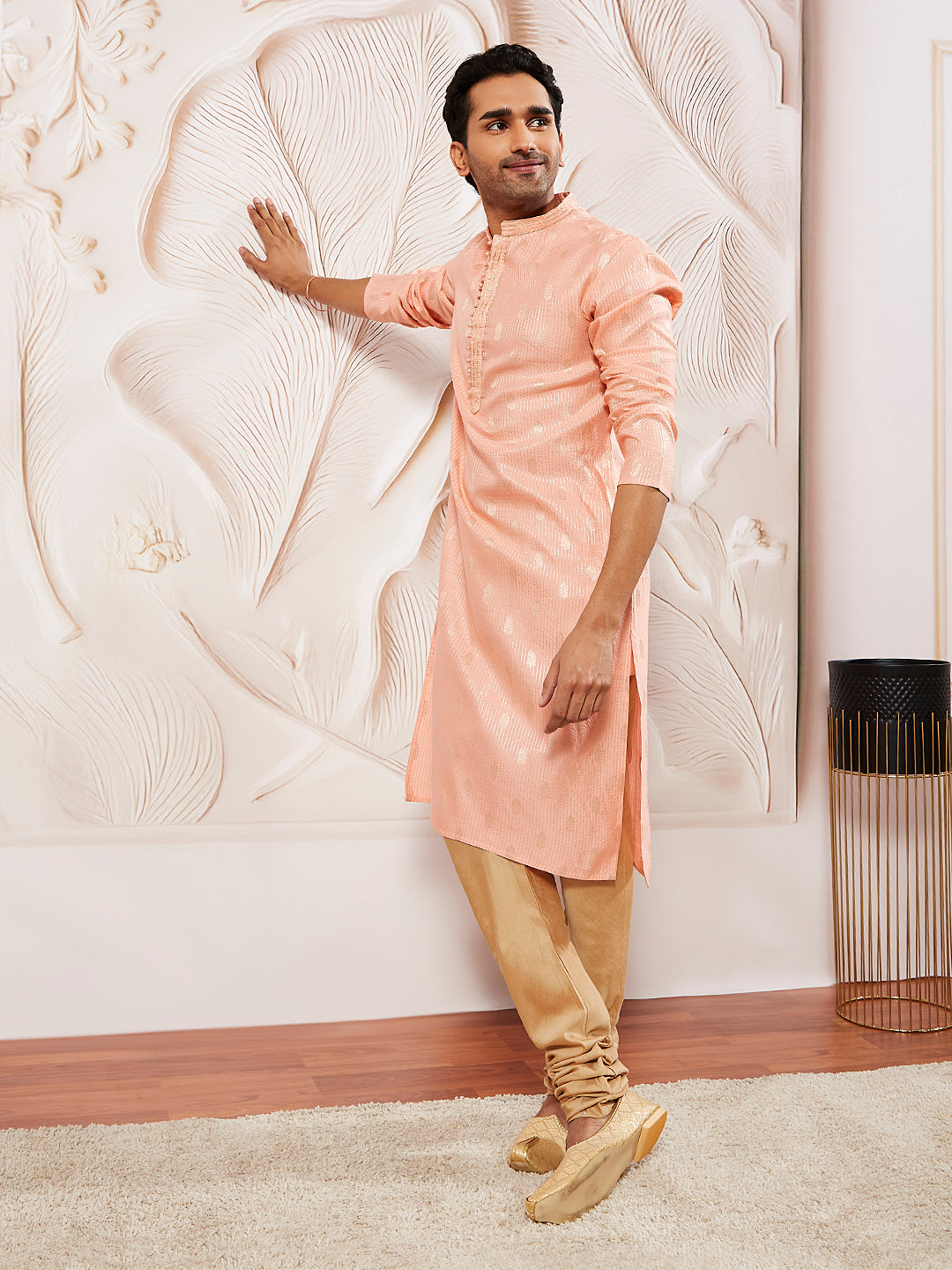 Pink Silk Blend Wedding Men's Kurta