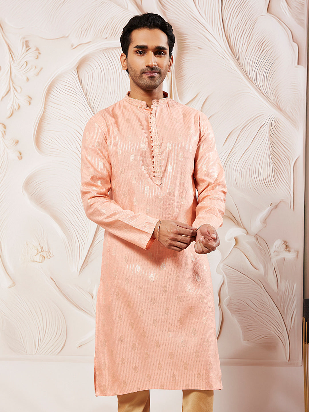 Pink Silk Blend Wedding Men's Kurta