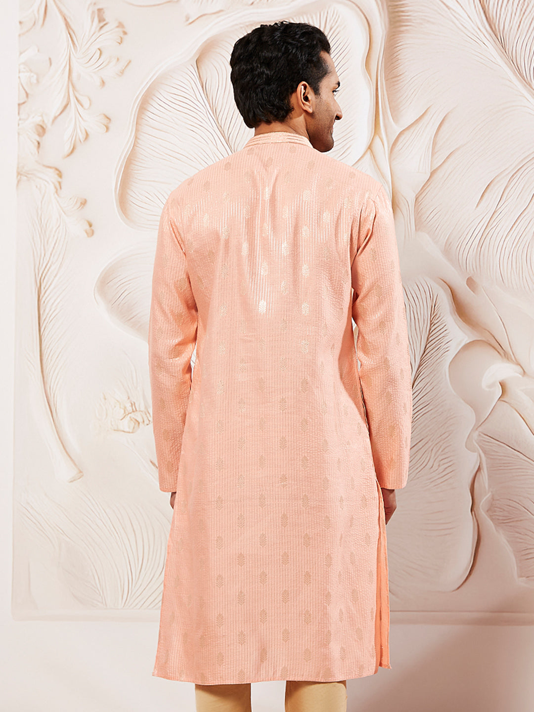 Pink Silk Blend Wedding Men's Kurta