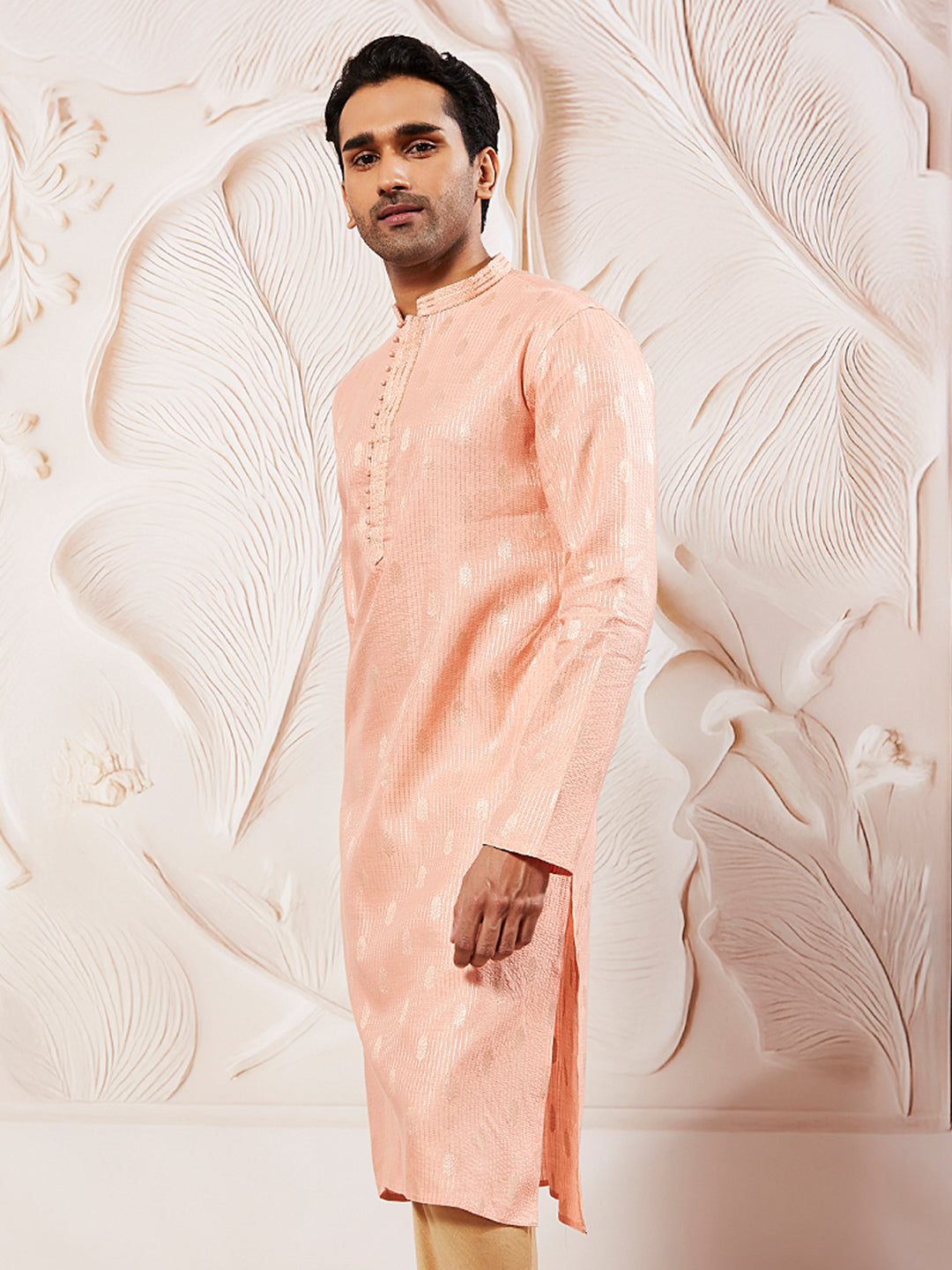 Pink Silk Blend Wedding Men's Kurta