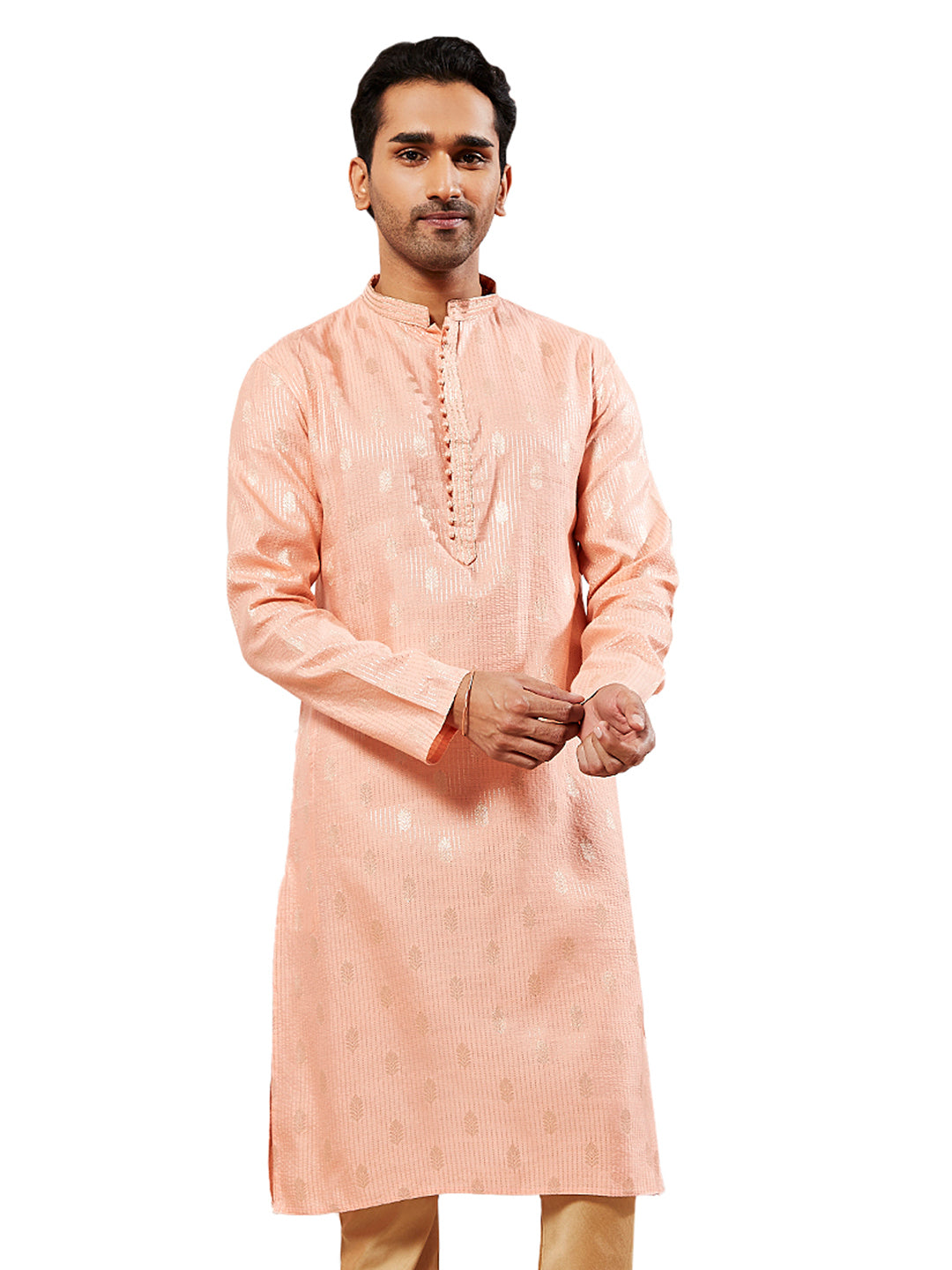Pink Silk Blend Wedding Men's Kurta
