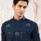 Navy Blue Silk Blend Wedding Men's Kurta