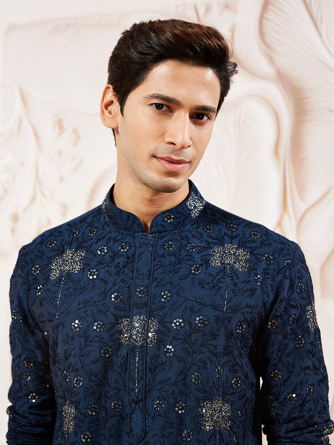 Navy Blue Silk Blend Wedding Men's Kurta