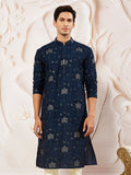 Navy Blue Silk Blend Wedding Men's Kurta