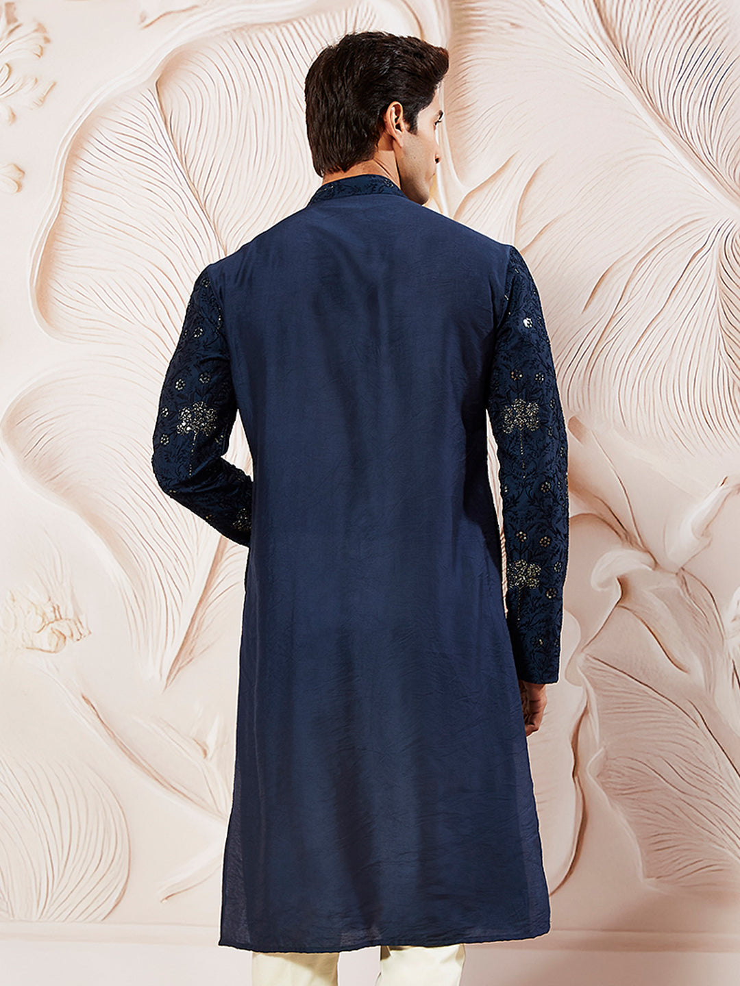 Navy Blue Silk Blend Wedding Men's Kurta