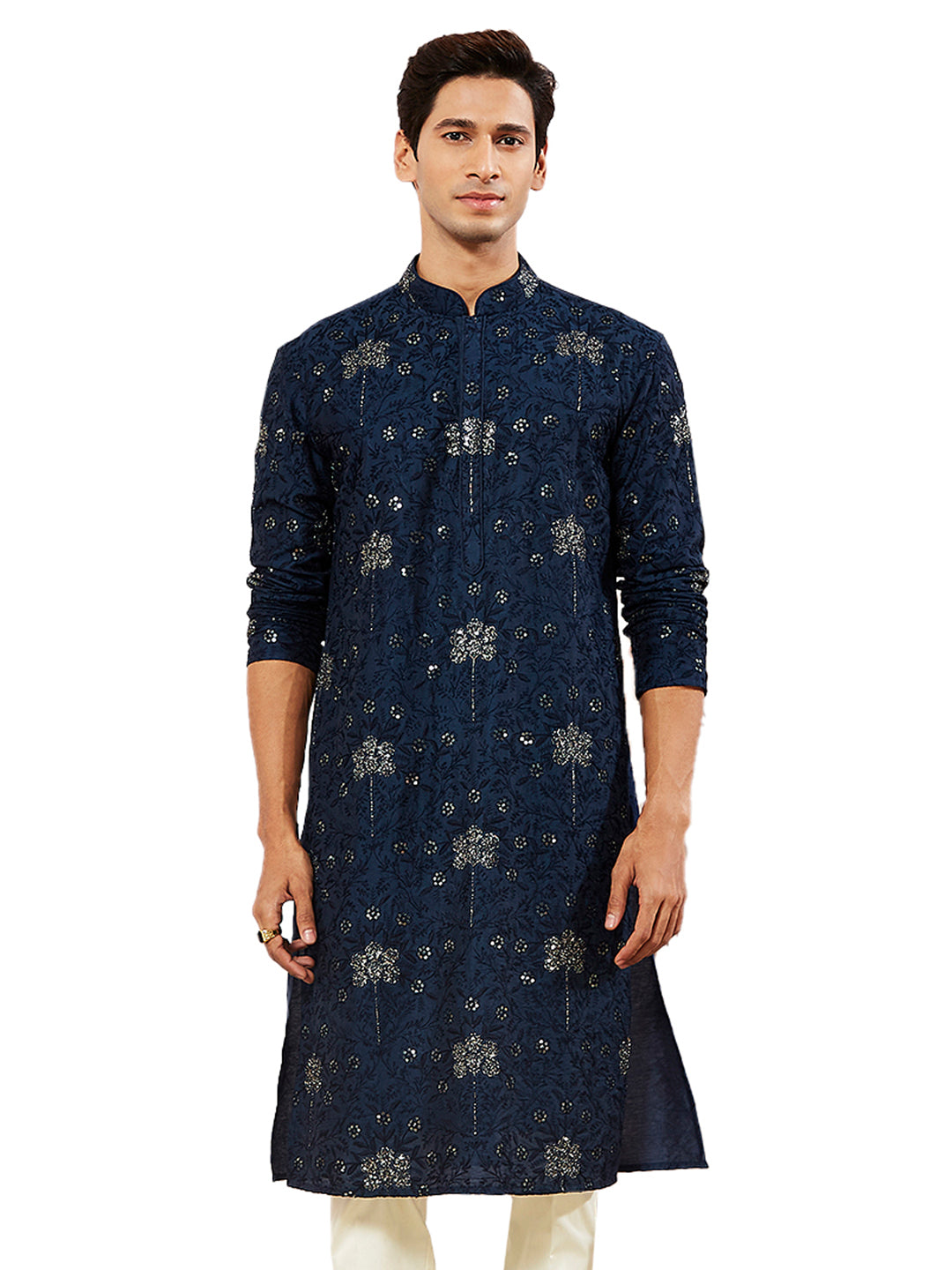 Navy Blue Silk Blend Wedding Men's Kurta