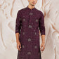 Wine Silk Blend Wedding Men's Kurta