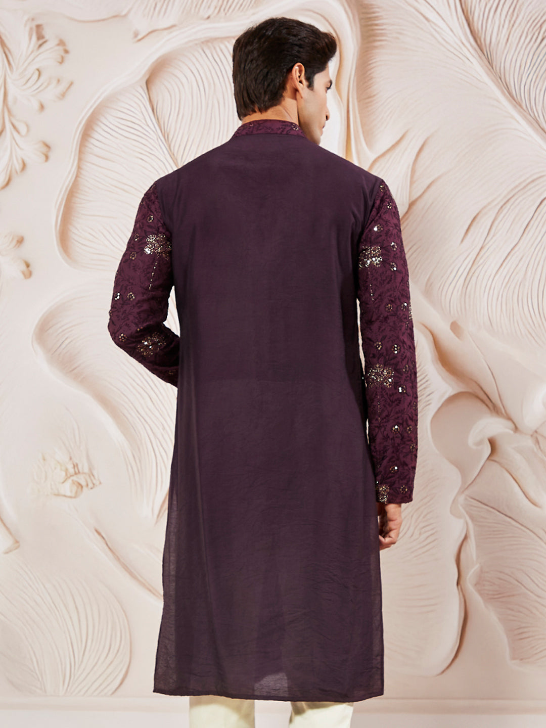 Wine Silk Blend Wedding Men's Kurta