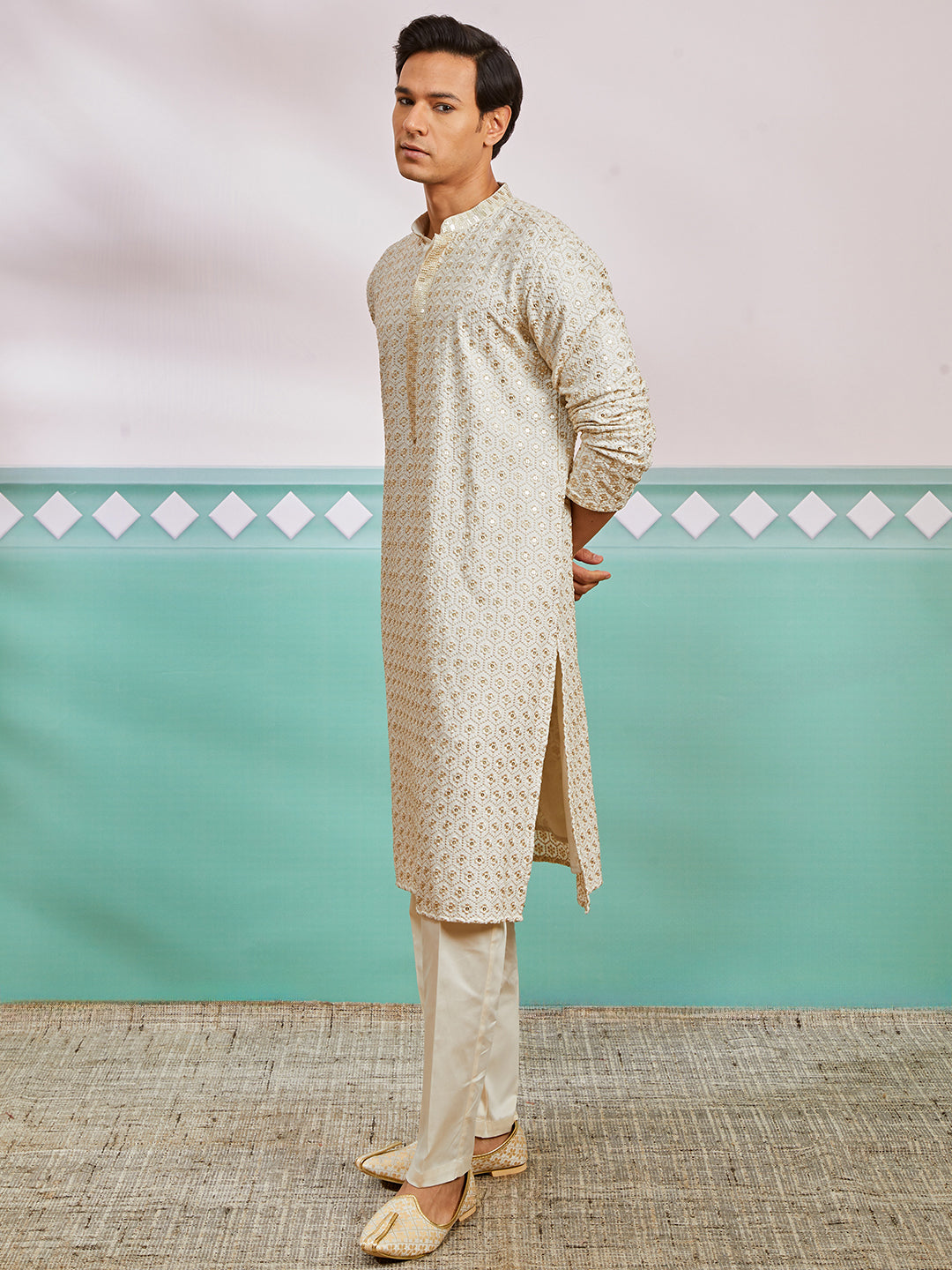 Off White Rayon Wedding Men's Kurta Set