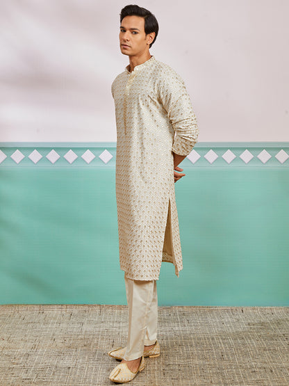 Off White Rayon Wedding Men's Kurta Set