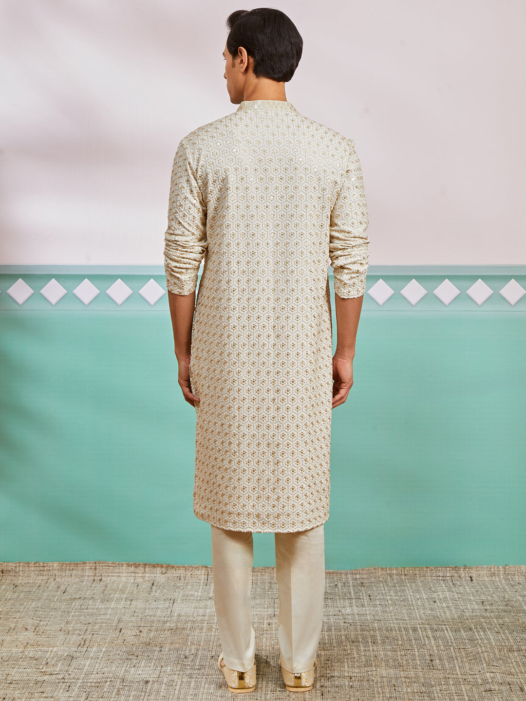 Off White Rayon Wedding Men's Kurta Set