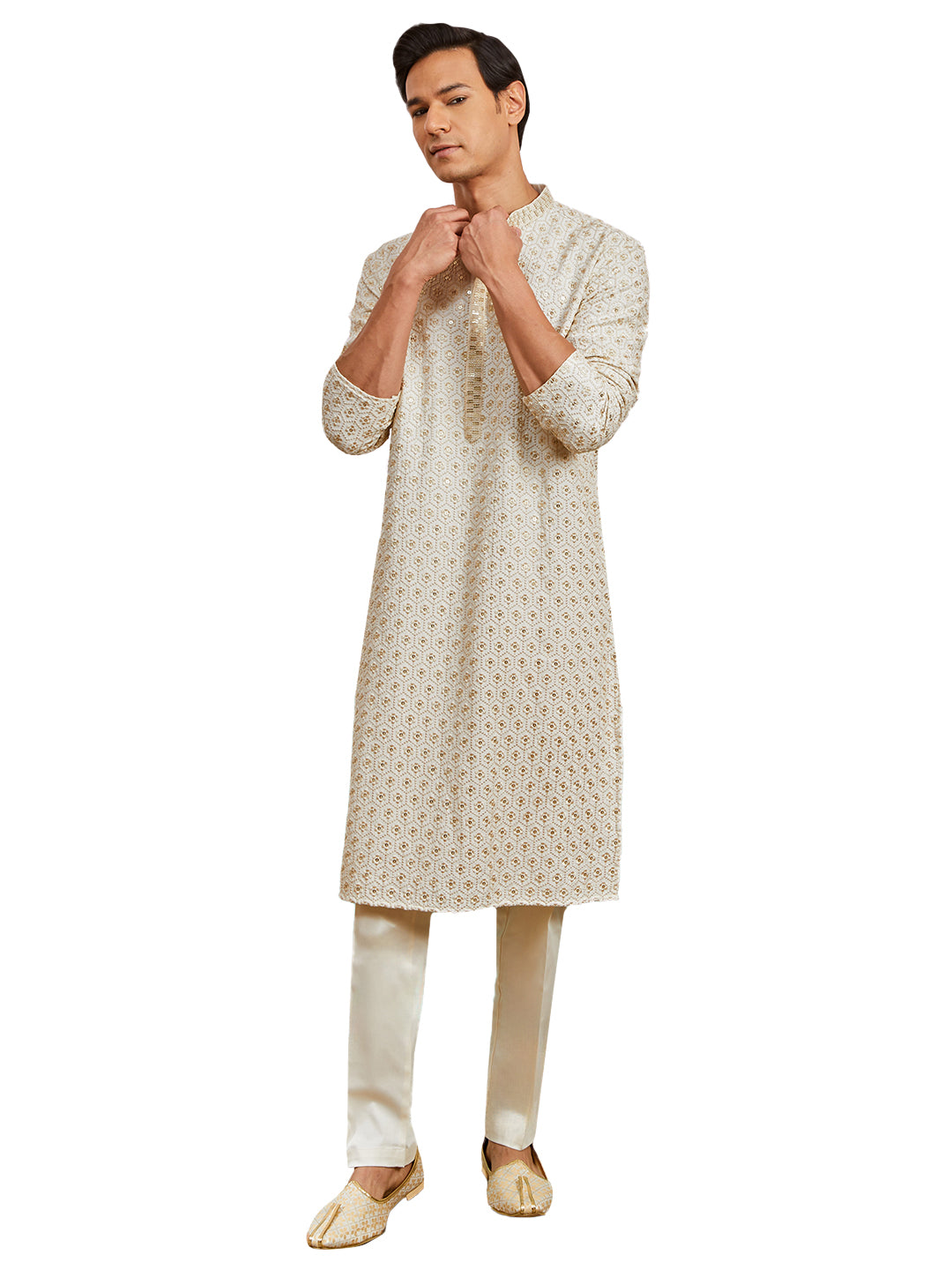 Off White Rayon Wedding Men's Kurta Set