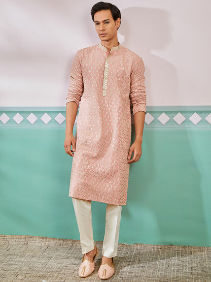 Peach Rayon Wedding Men's Kurta Set