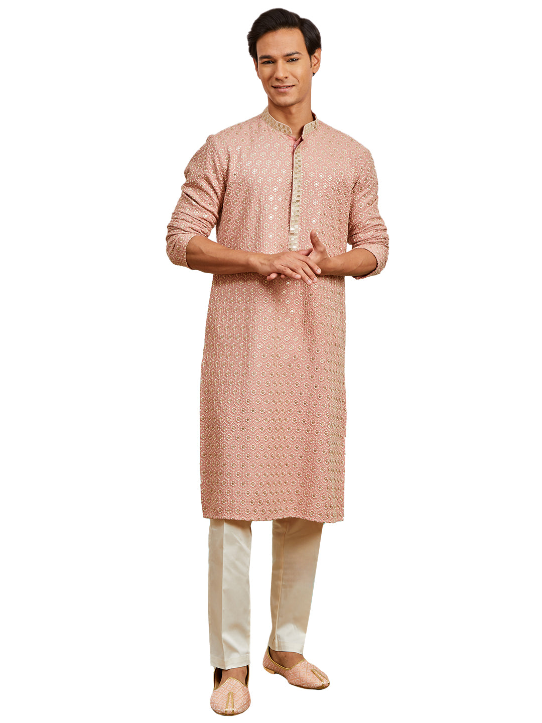 Peach Rayon Wedding Men's Kurta Set