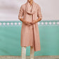 Peach Rayon Wedding Men's Kurta Set with Dupatta