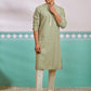 Pista Green Rayon Wedding Wear Men's Kurta Set