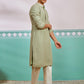 Pista Green Rayon Wedding Wear Men's Kurta Set