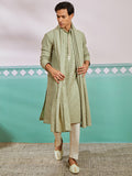 Pista Green Rayon Wedding Men's Kurta Set with Dupatta