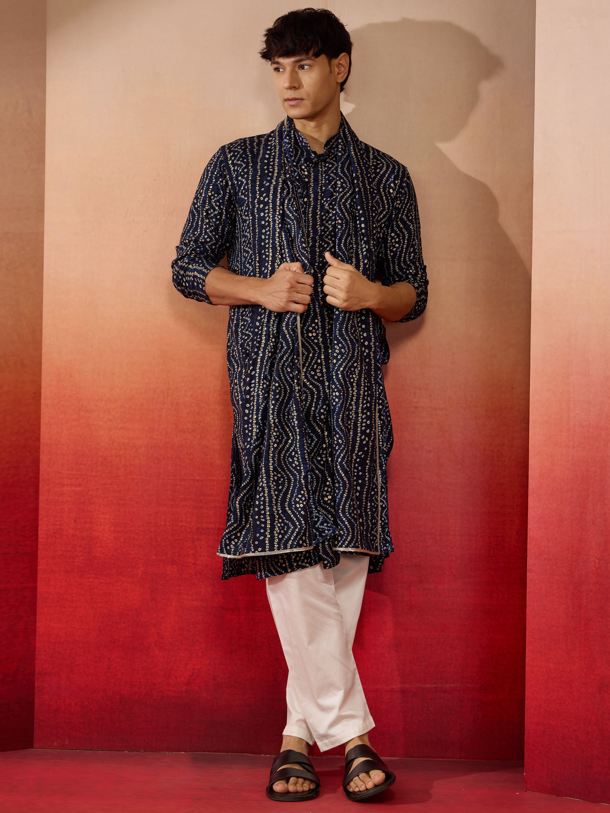 Blue Rayon Casual Men's Kurta Set with Dupatta