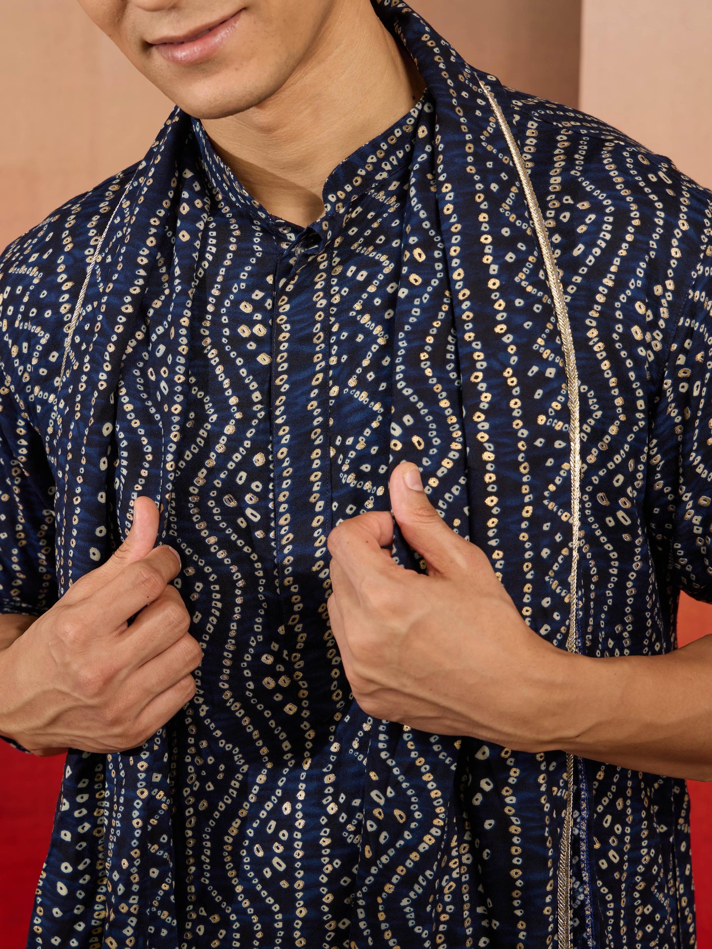 Blue Rayon Casual Men's Kurta Set with Dupatta