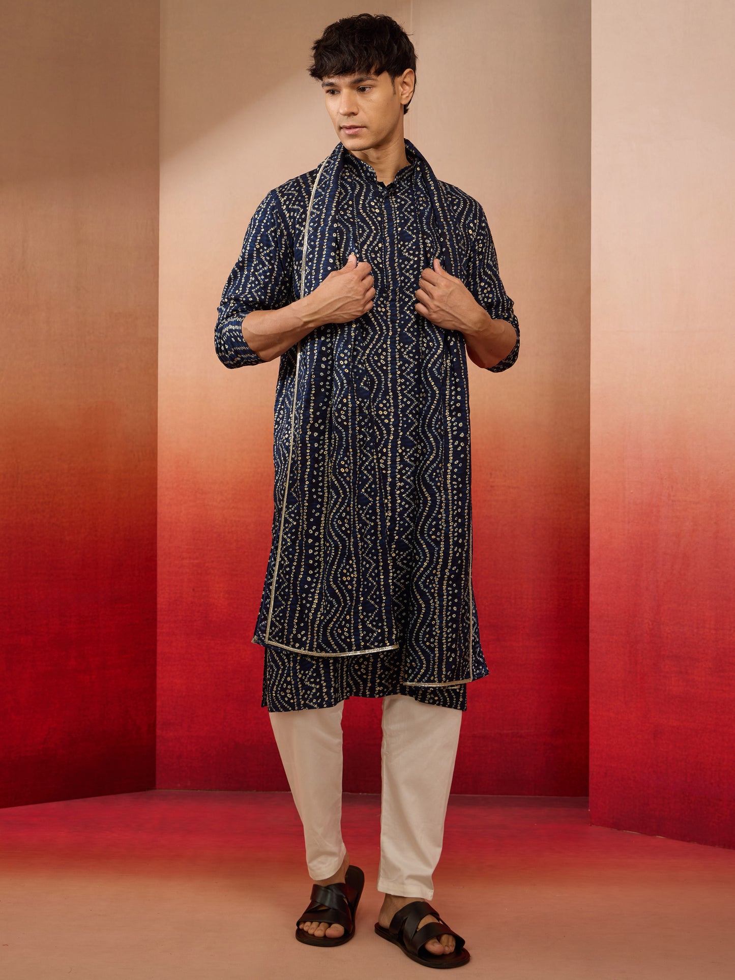 Blue Rayon Casual Men's Kurta Set with Dupatta