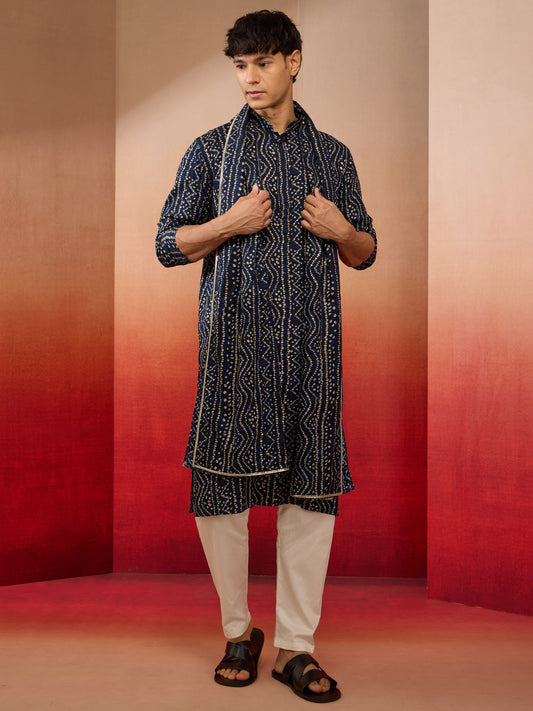 Blue Rayon Casual Men's Kurta Set with Dupatta