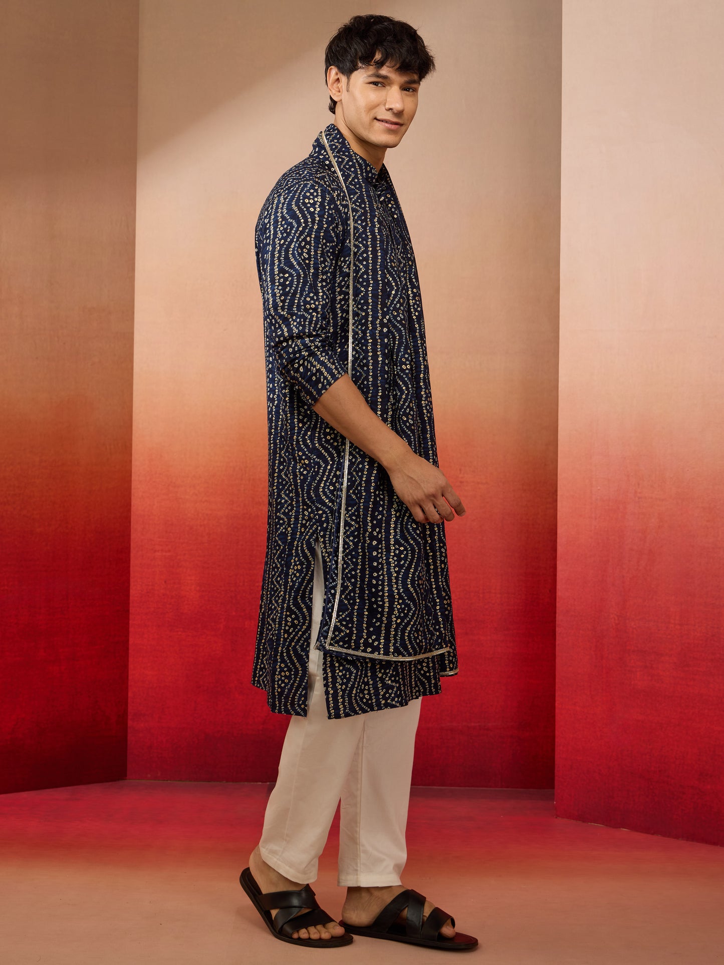Blue Rayon Casual Men's Kurta Set with Dupatta
