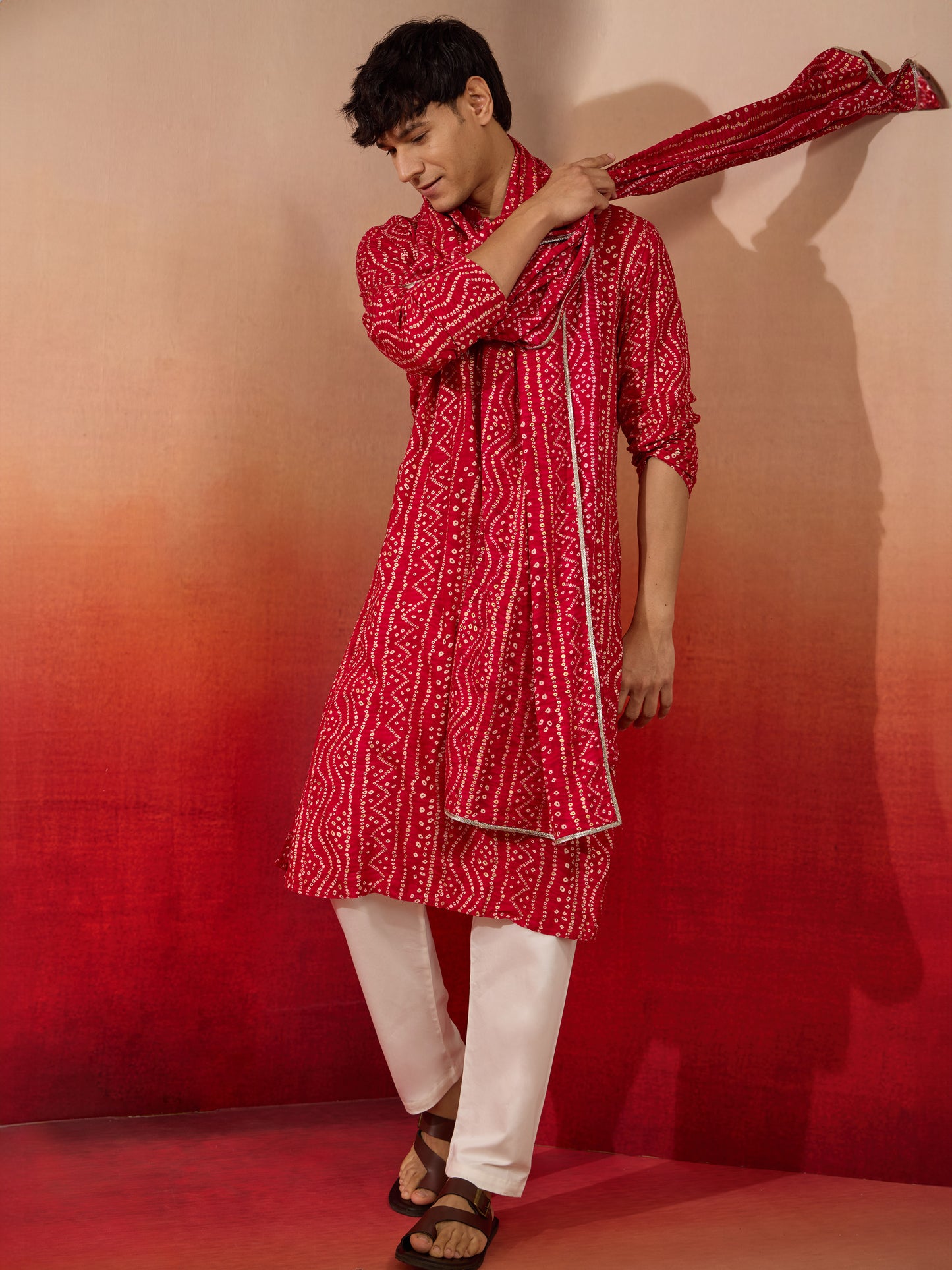 Falsa Rayon Casual Men's Kurta Set with Dupatta