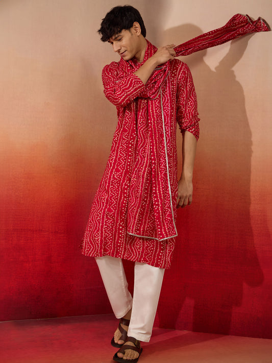Falsa Rayon Casual Men's Kurta Set with Dupatta