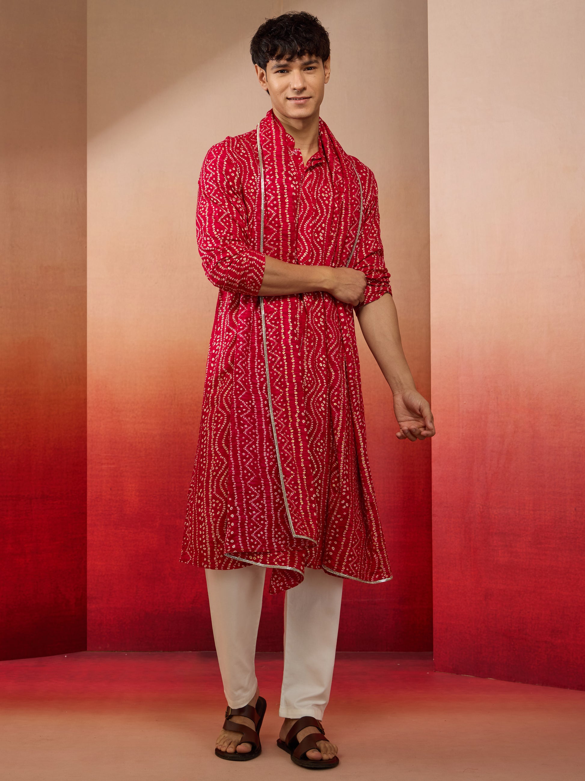 Falsa Rayon Casual Men's Kurta Set with Dupatta