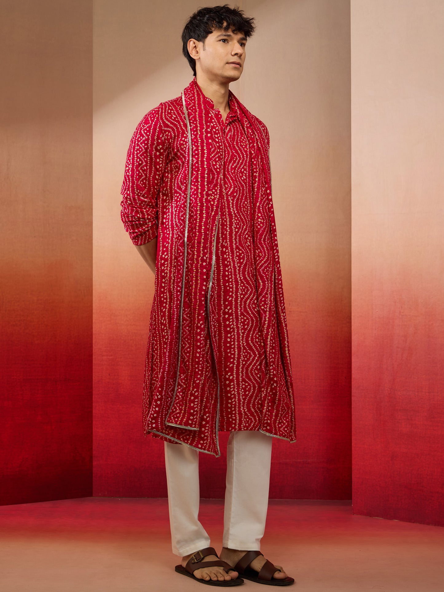 Falsa Rayon Casual Men's Kurta Set with Dupatta