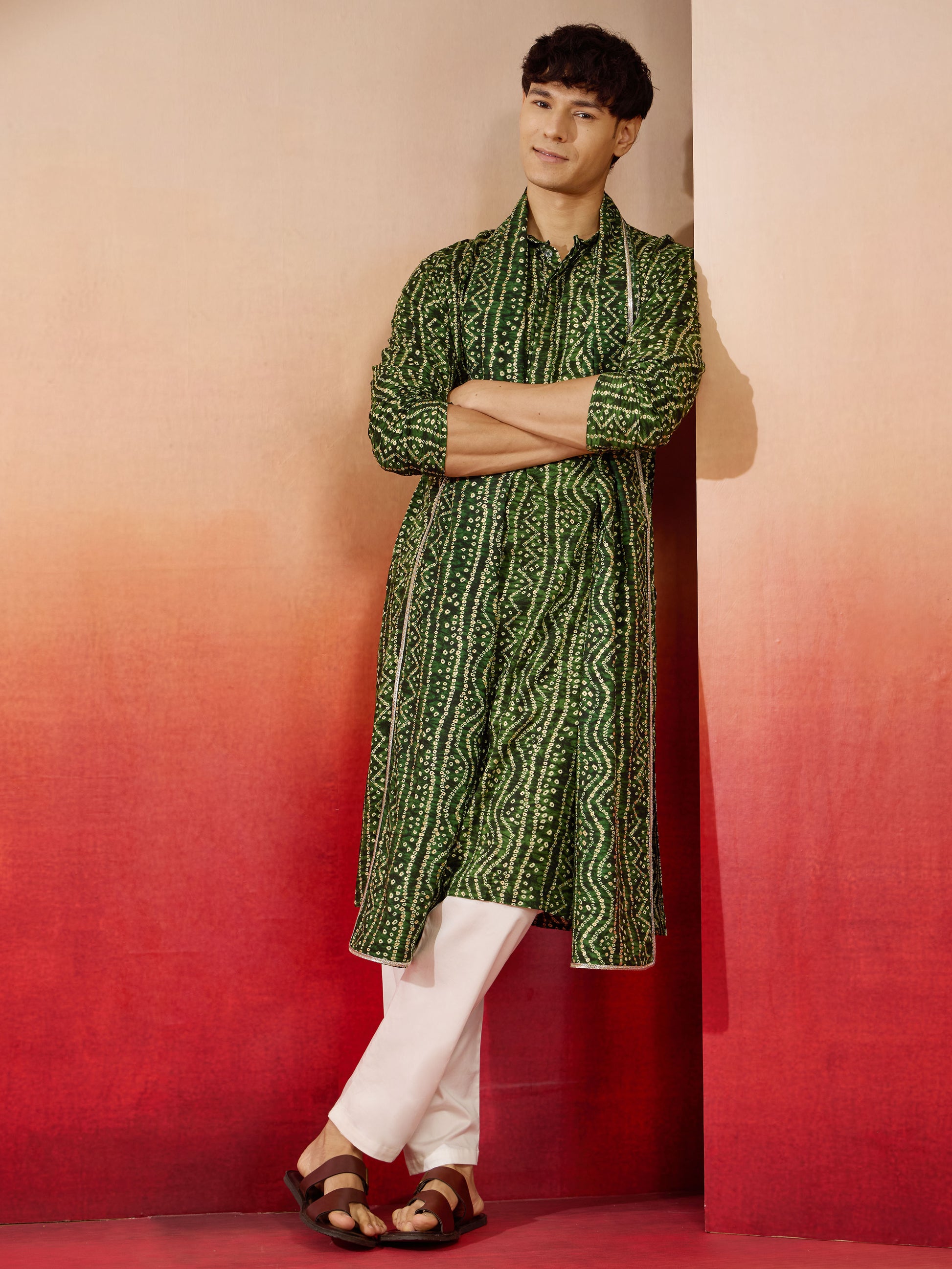 Green Rayon Casual Men's Kurta Set with Dupatta