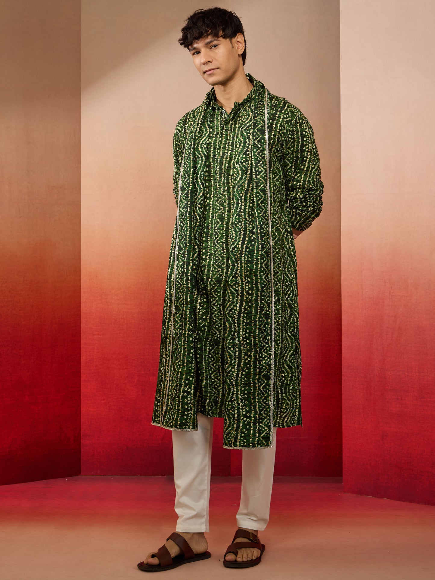 Green Rayon Casual Men's Kurta Set with Dupatta