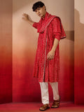 Red Rayon Casual Men's Kurta Set with Dupatta