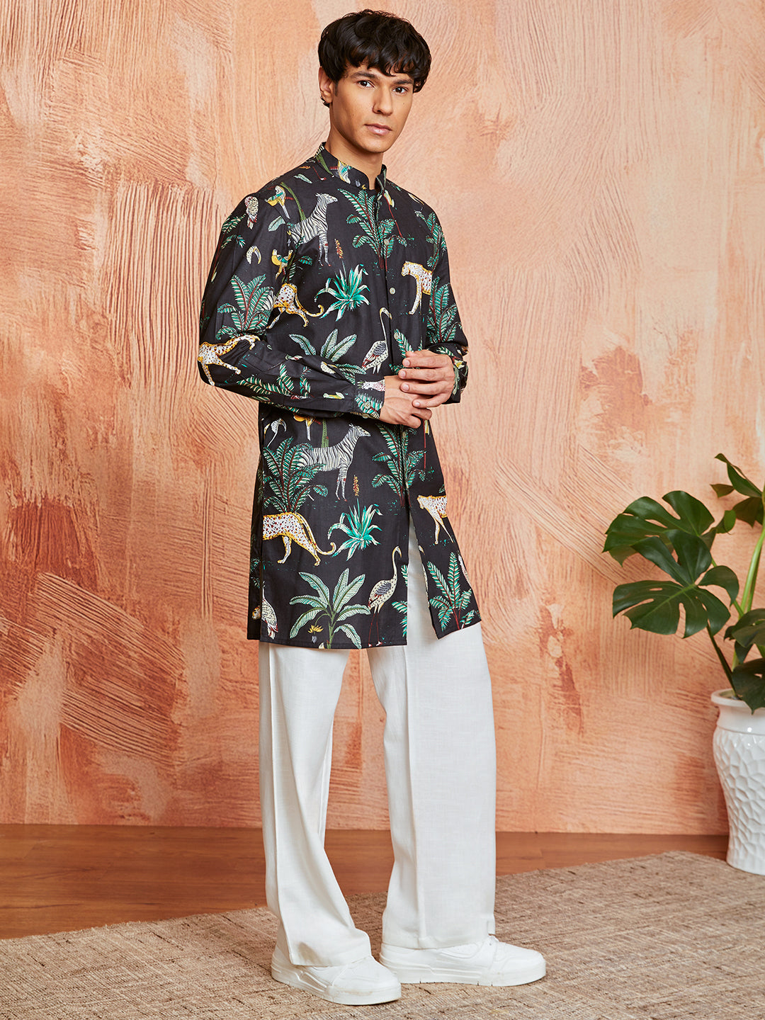 Black Cotton Casual Men's Kurta Set