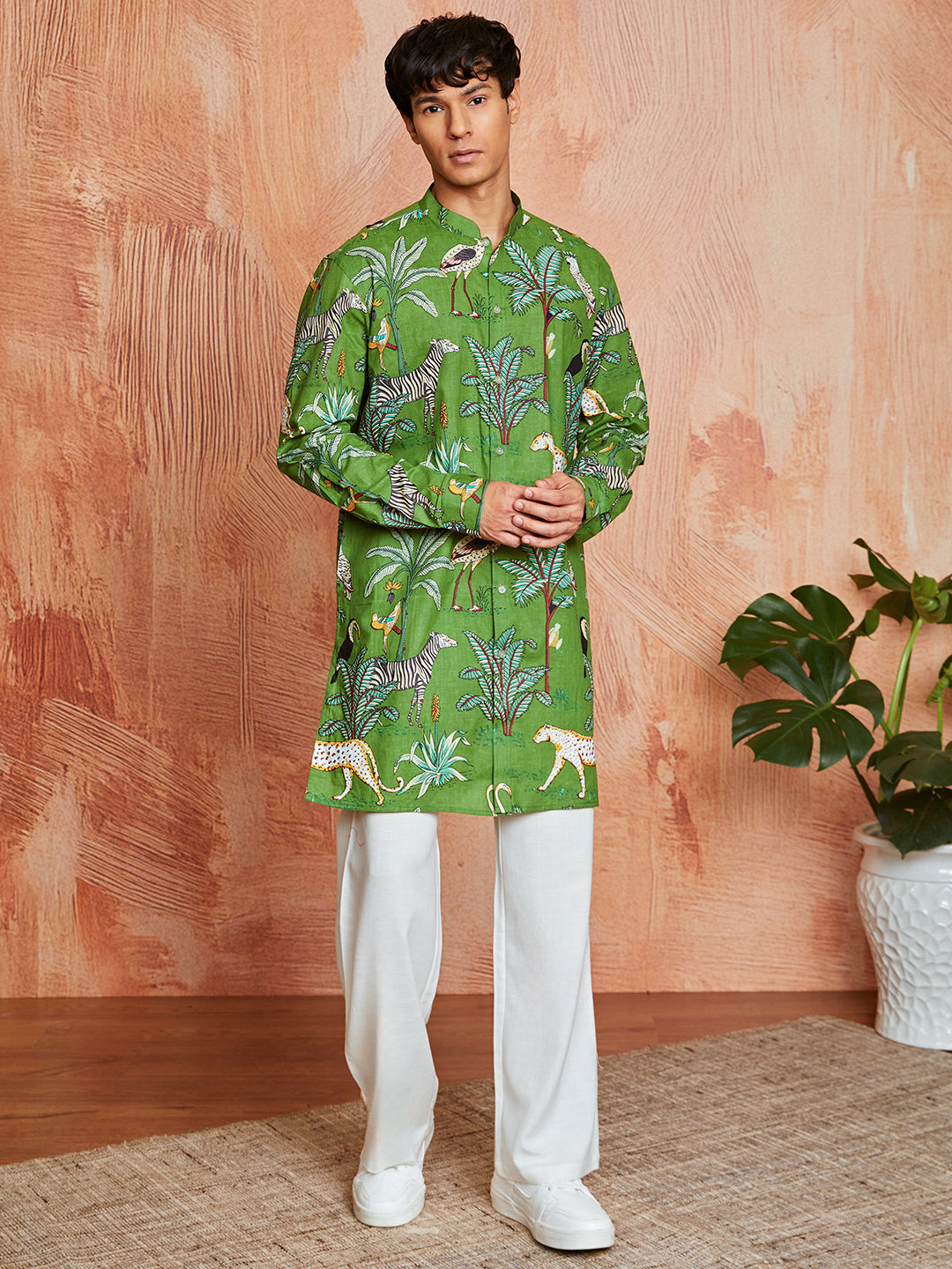 Green Cotton Casual Men's Kurta Set