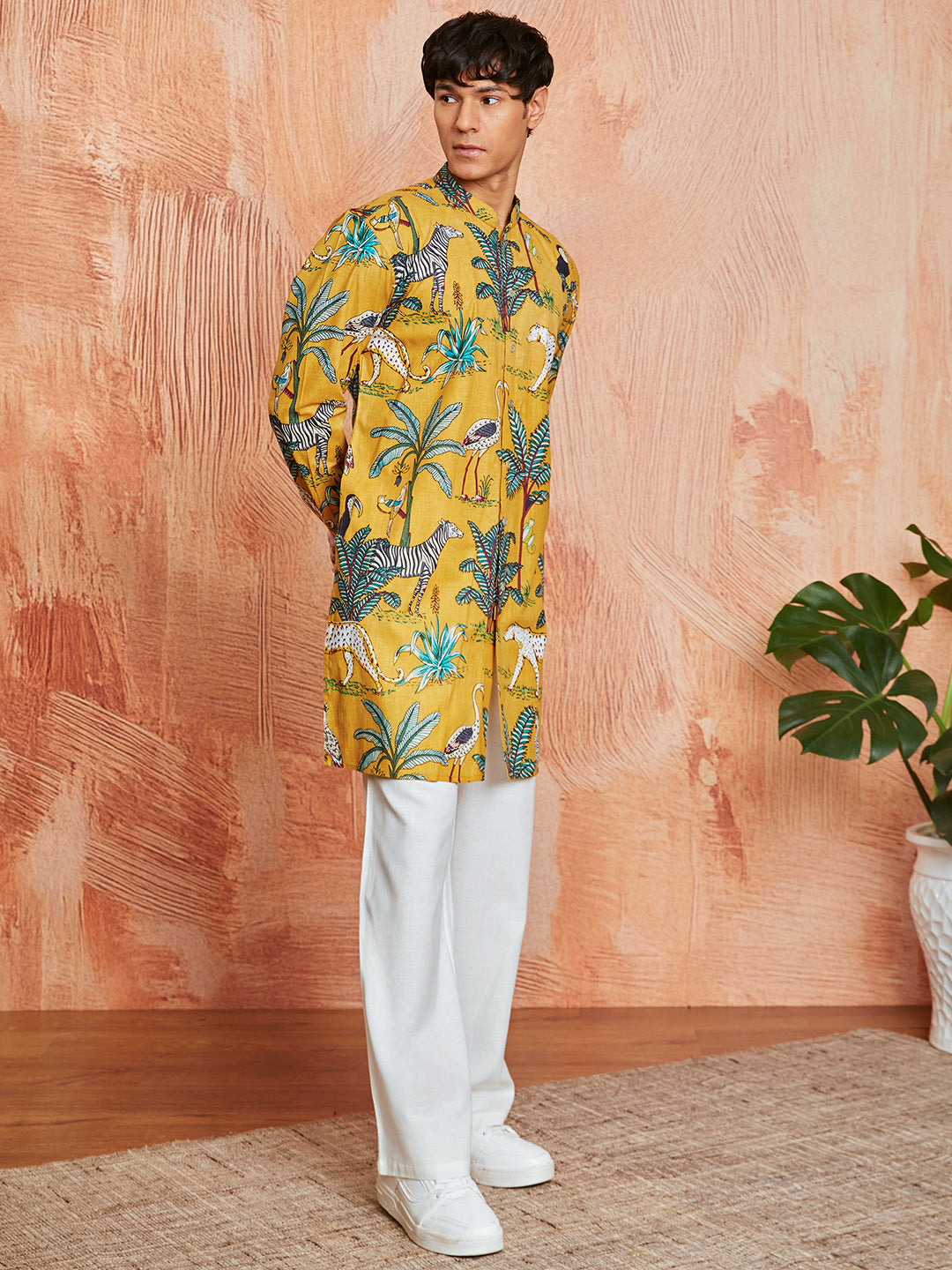Mustard Cotton Casual Men's Kurta Set