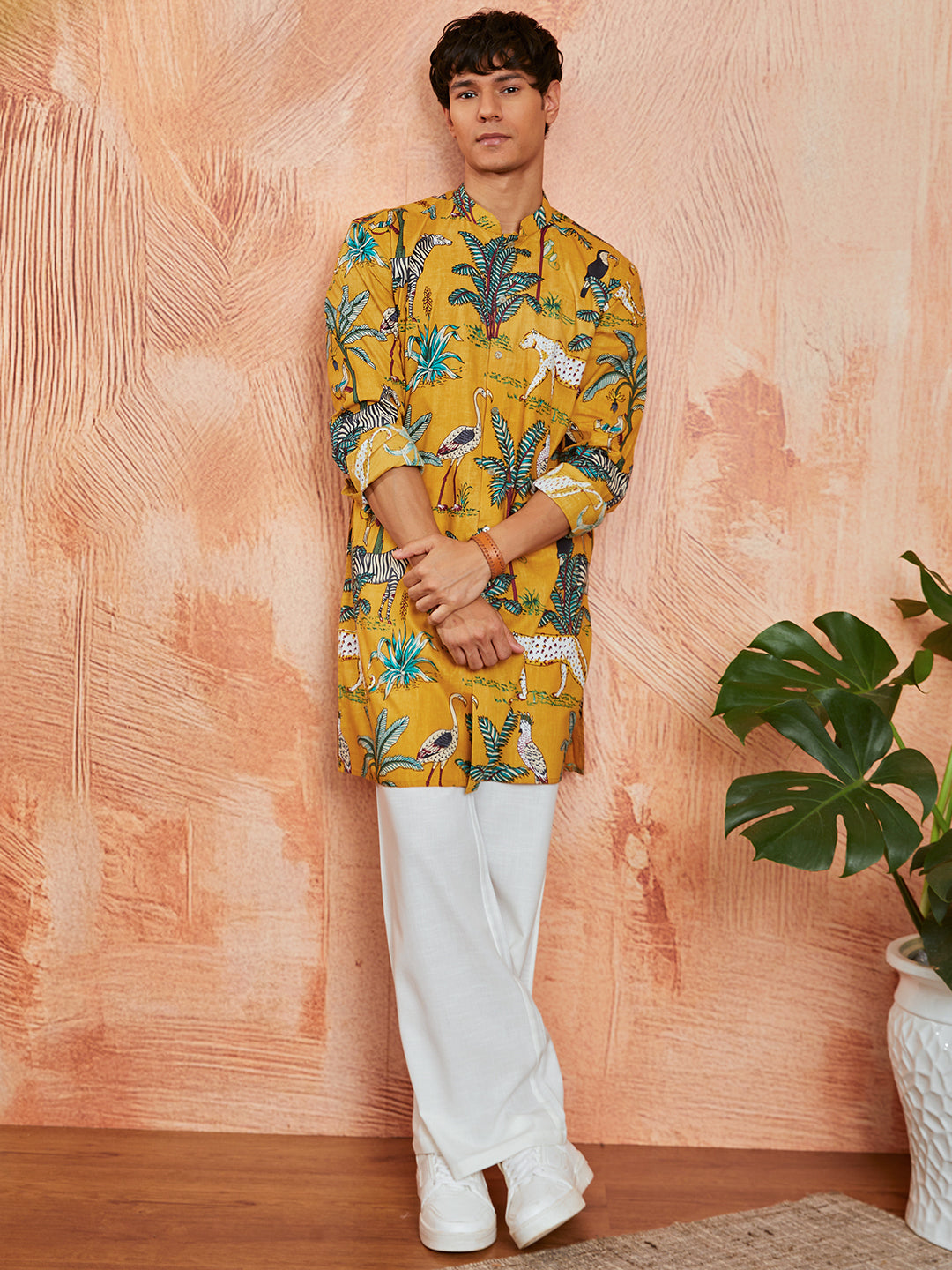 Mustard Cotton Casual Men's Kurta Set