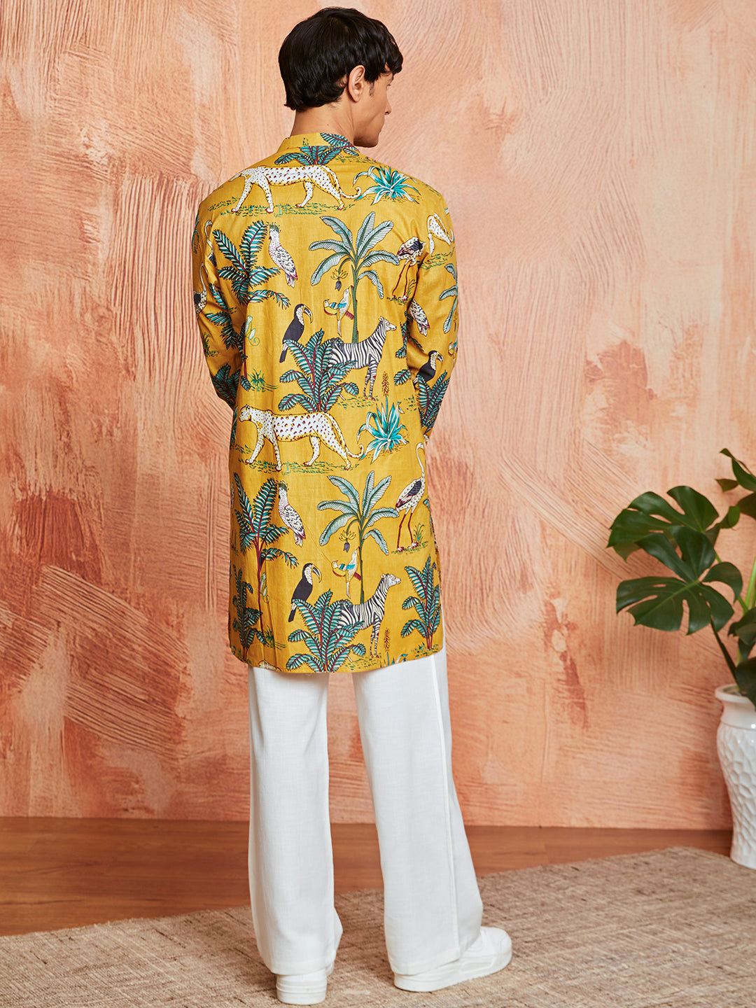 Mustard Cotton Casual Men's Kurta Set