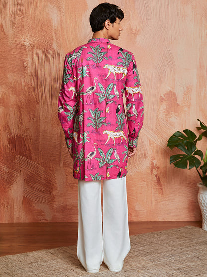 Pink Cotton Casual Men's Kurta Set