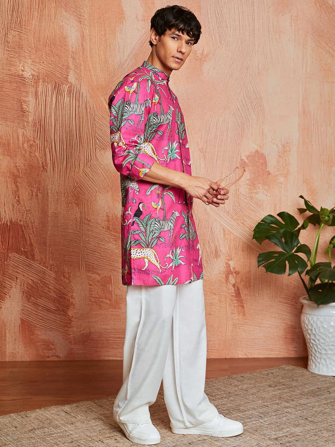 Pink Cotton Casual Men's Kurta Set