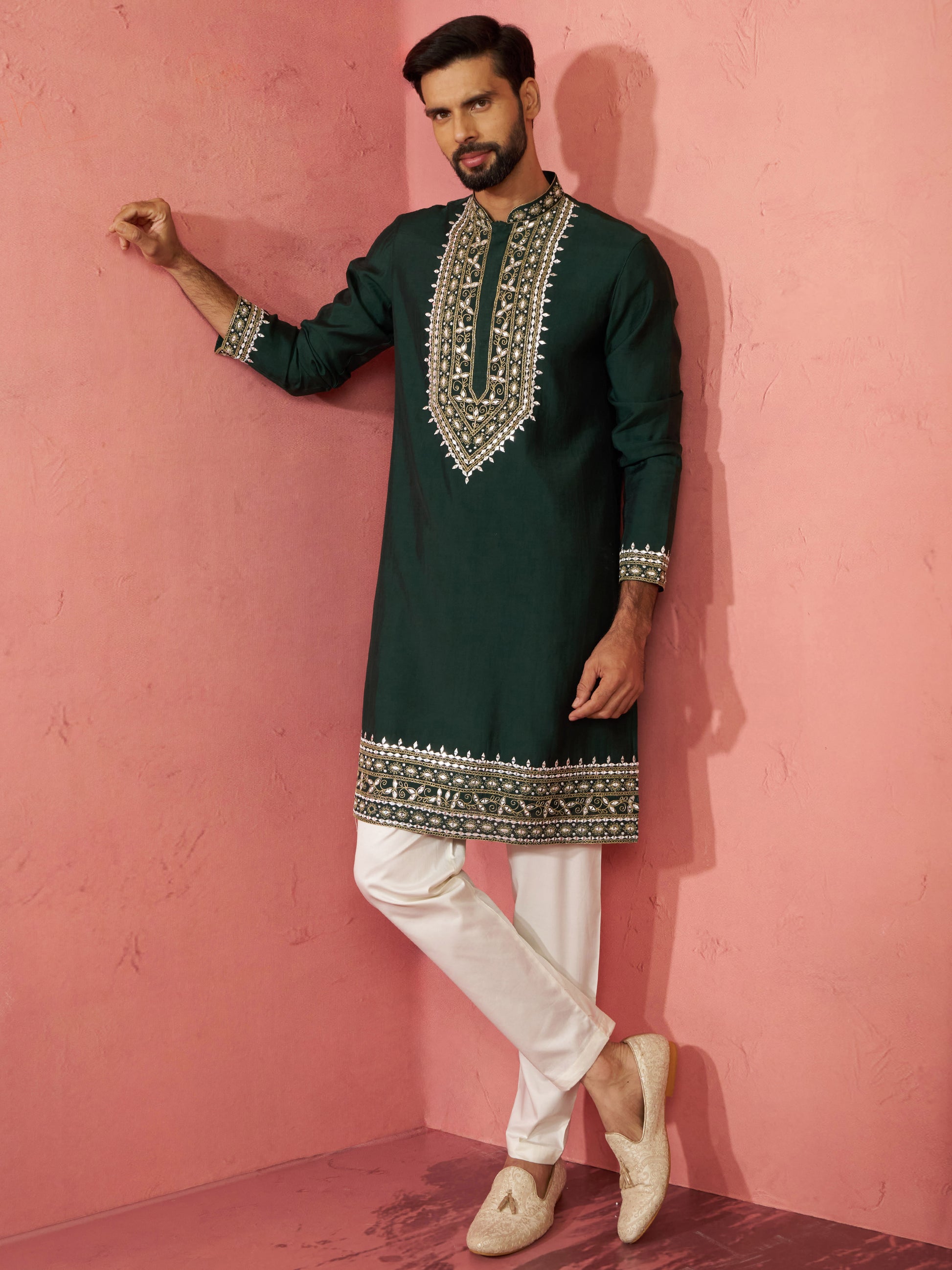 Cream Silk Wedding Wear Men'S Kurta Set
