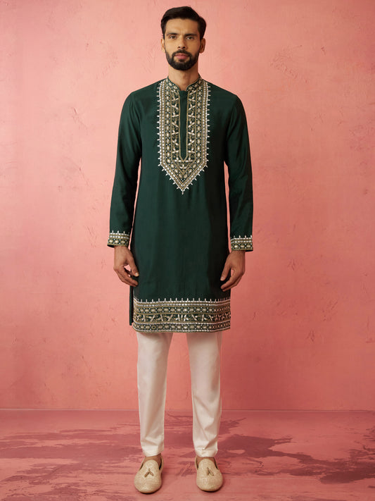 Cream Silk Wedding Wear Men'S Kurta Set